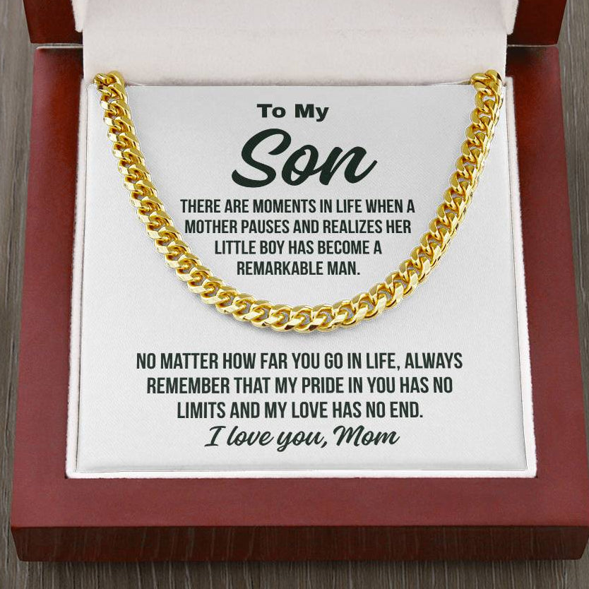 Gift To Son From Mom "A Remarkable Man.." Cuban Chain