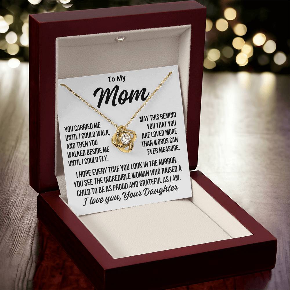 To Mom From Daughter "Loved More Than Words Can Measure..." Love Knot Necklace
