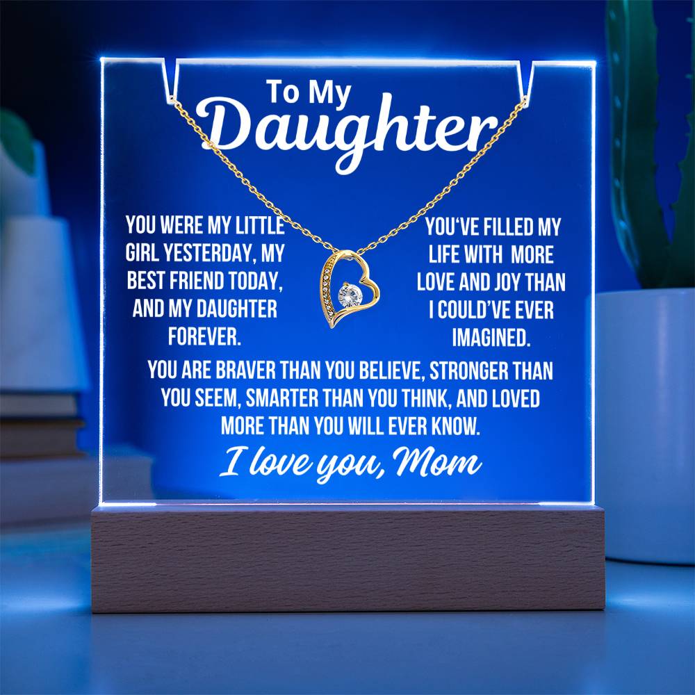 To Daughter From Mom "Love and Joy..." Acrylic Plaque With LED Base and Necklace