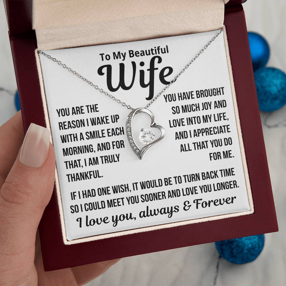 To My Wife "The Reason I Wake Up With A Smile.."  Zirconia Necklace