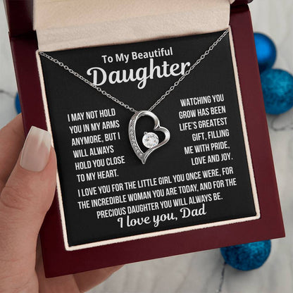 To My Daughter "Hold you close to my heart..." Zirconia Necklace