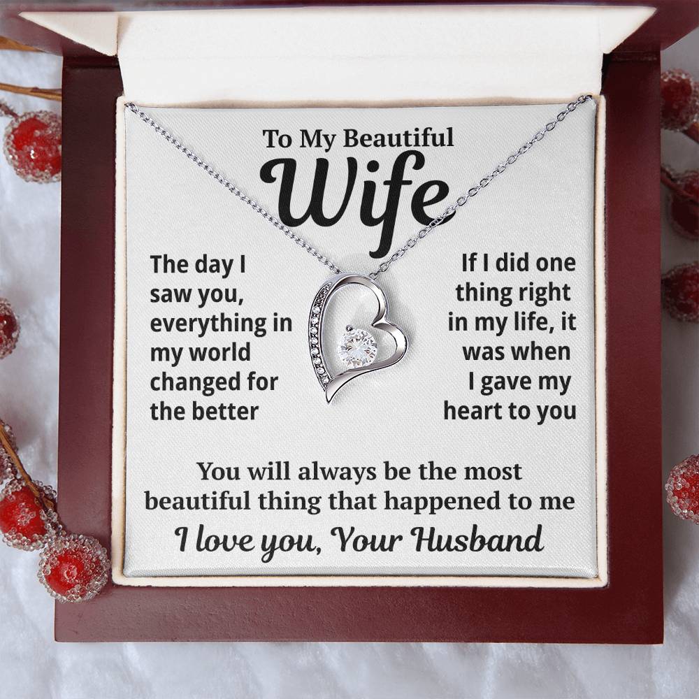 To My Wife "My World Changed For The Better..." Zirconia Necklace