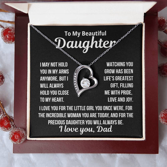 To My Daughter "Hold you close to my heart..." Zirconia Necklace