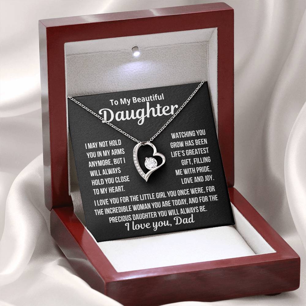 To My Daughter "Hold you close to my heart..." Zirconia Necklace