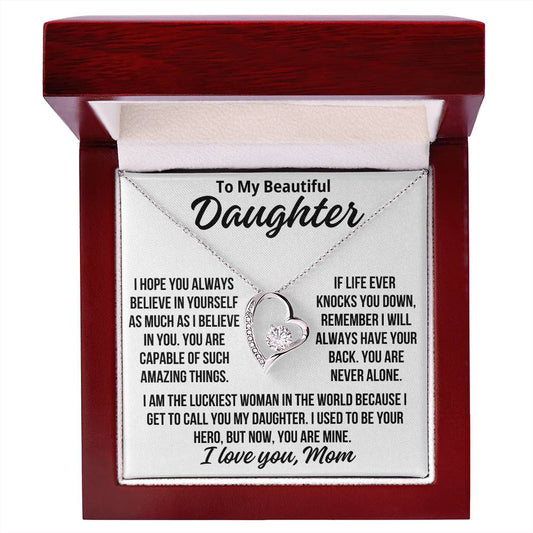 To My Daughter From Mom "I Will Always Have Your Back..." Zirconia Necklace