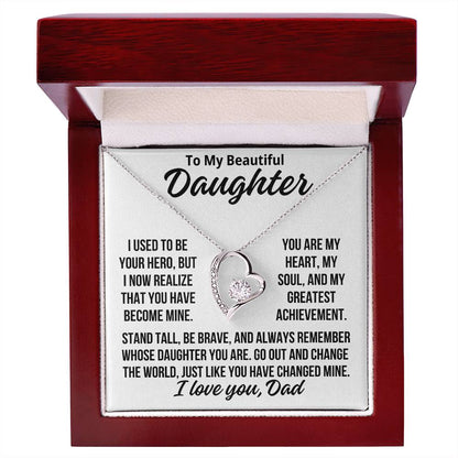To My Daughter From Dad 'You Are My Hero.." Zirconia Necklace