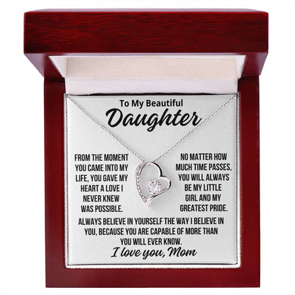 To My Daughter From Mom "A Love I Never Knew Was Possible..." Zirconia Necklace