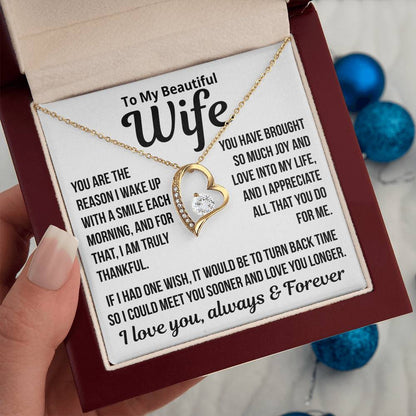 To My Wife "The Reason I Wake Up With A Smile.."  Zirconia Necklace