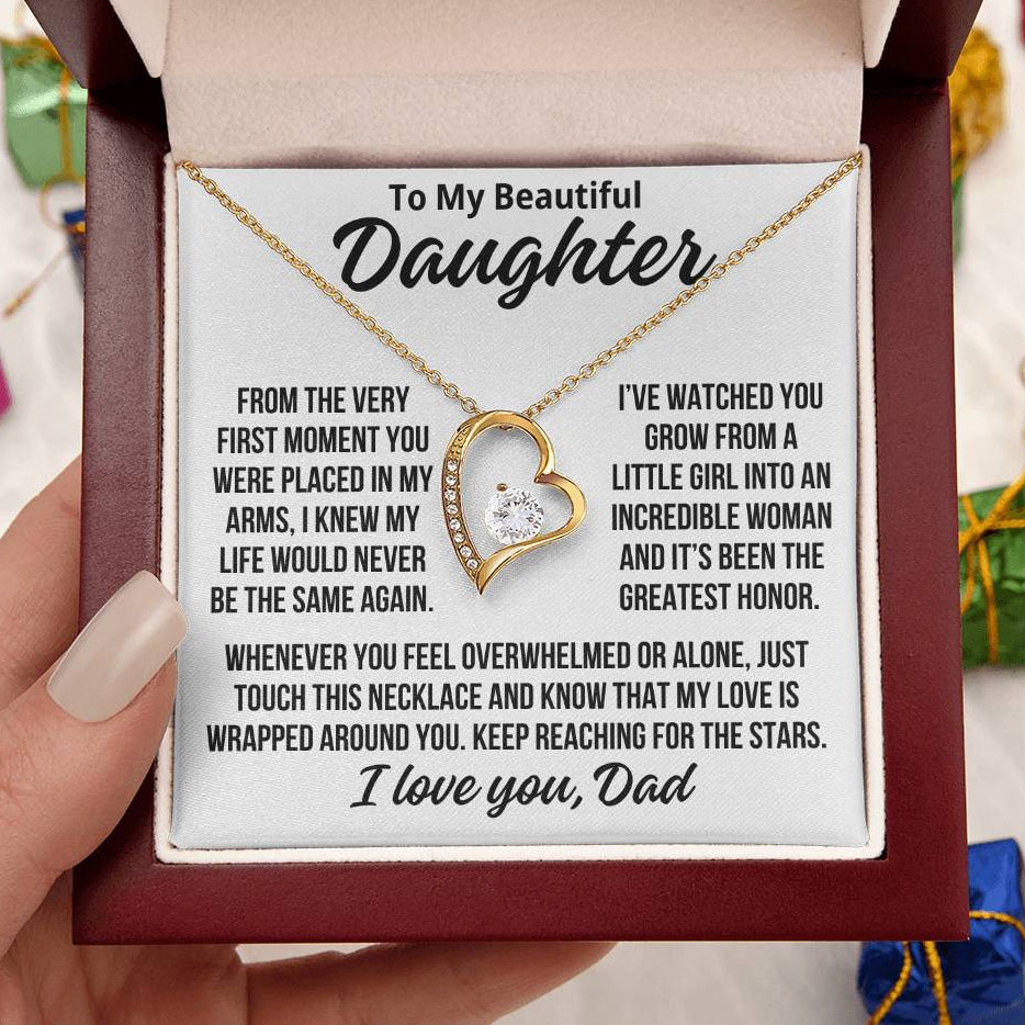 To My Daughter From Dad "Keep Reaching For The Stars.." Zirconia Necklace