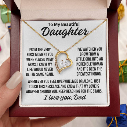 To My Daughter From Dad "Keep Reaching For The Stars.." Zirconia Necklace