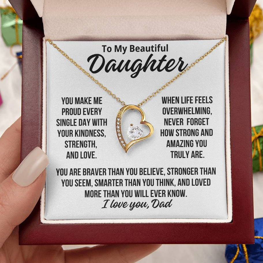 To My Daughter From Dad "You Make Me Proud.. " Zirconia Necklace
