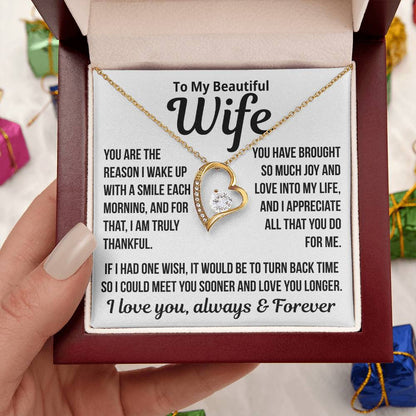 To My Wife "The Reason I Wake Up With A Smile.."  Zirconia Necklace