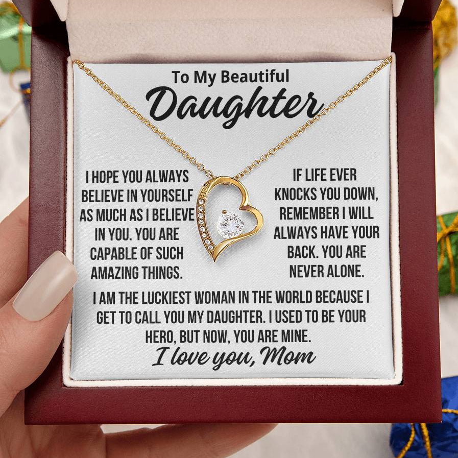 To My Daughter From Mom "I Will Always Have Your Back..." Zirconia Necklace