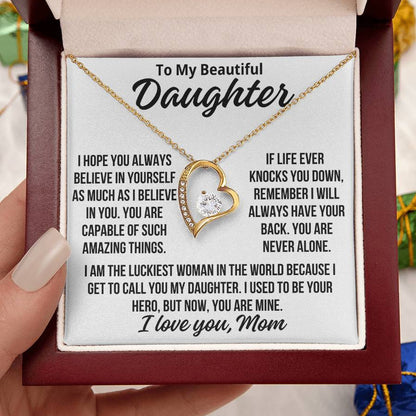 To My Daughter From Mom "I Will Always Have Your Back..." Zirconia Necklace
