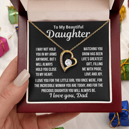 To My Daughter "Hold you close to my heart..." Zirconia Necklace