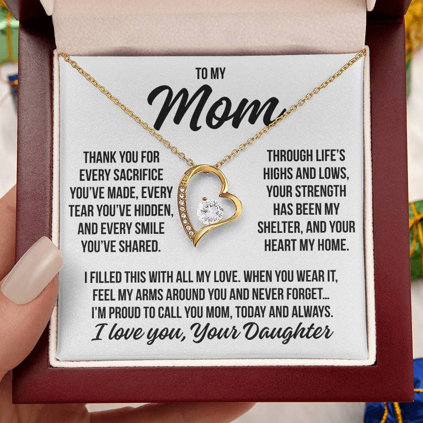 To My Mom From Daughter "Every Sacrifice..." Zirconia Necklace