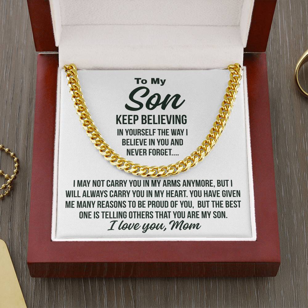 To My Son From Mom "Many reasons to be proud of you.." Cuban Chain
