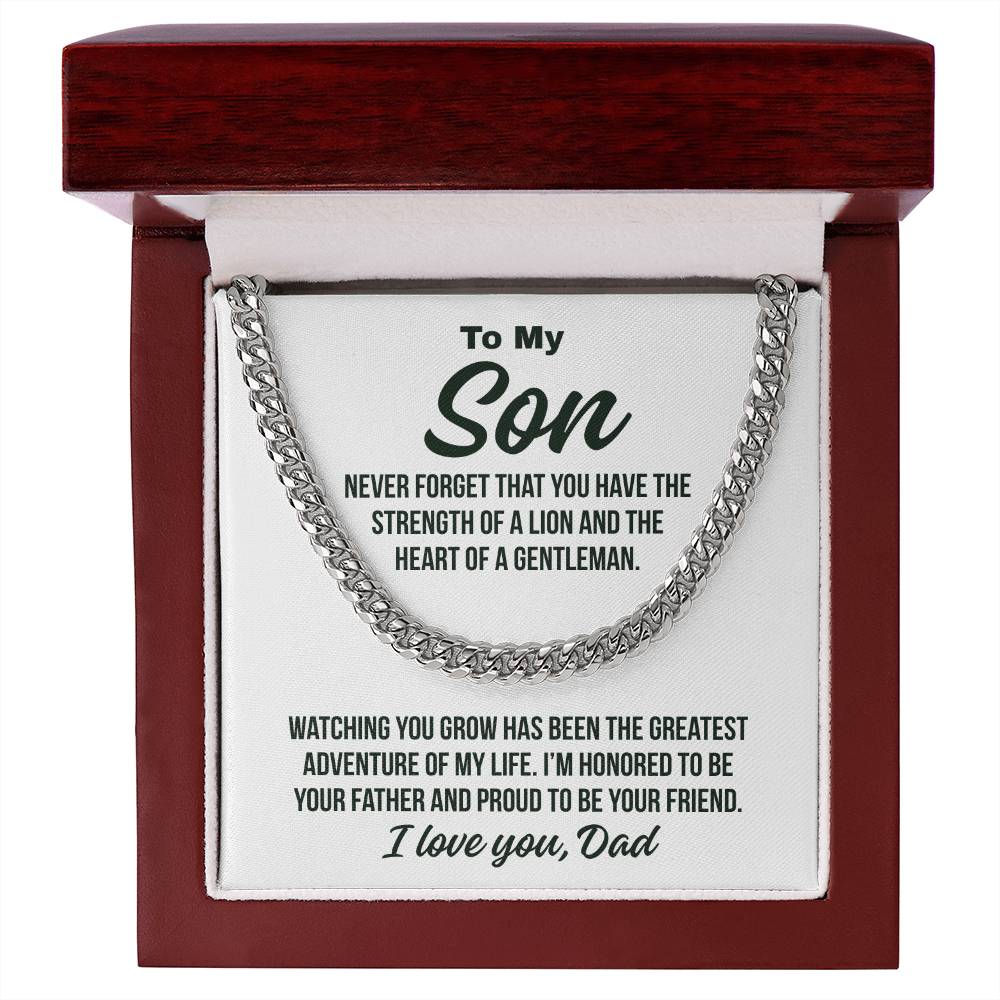 To My Son From Dad "Strength Of A Lion.." Cuban Chain