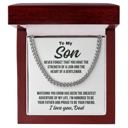 To My Son From Dad "Strength Of A Lion.." Cuban Chain