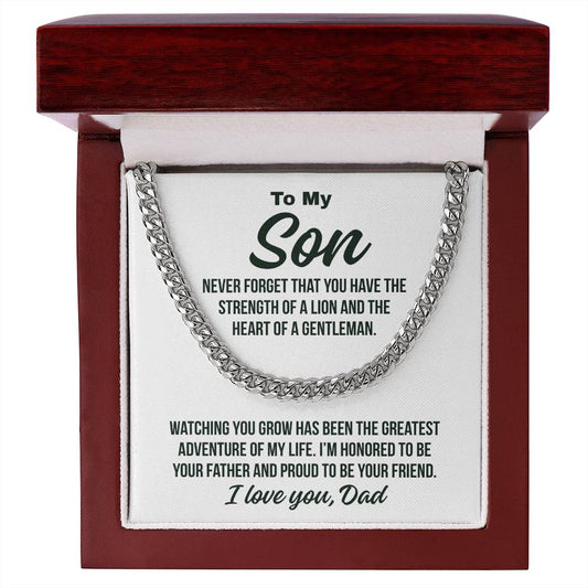 To My Son From Dad "Strength Of A Lion.." Cuban Chain