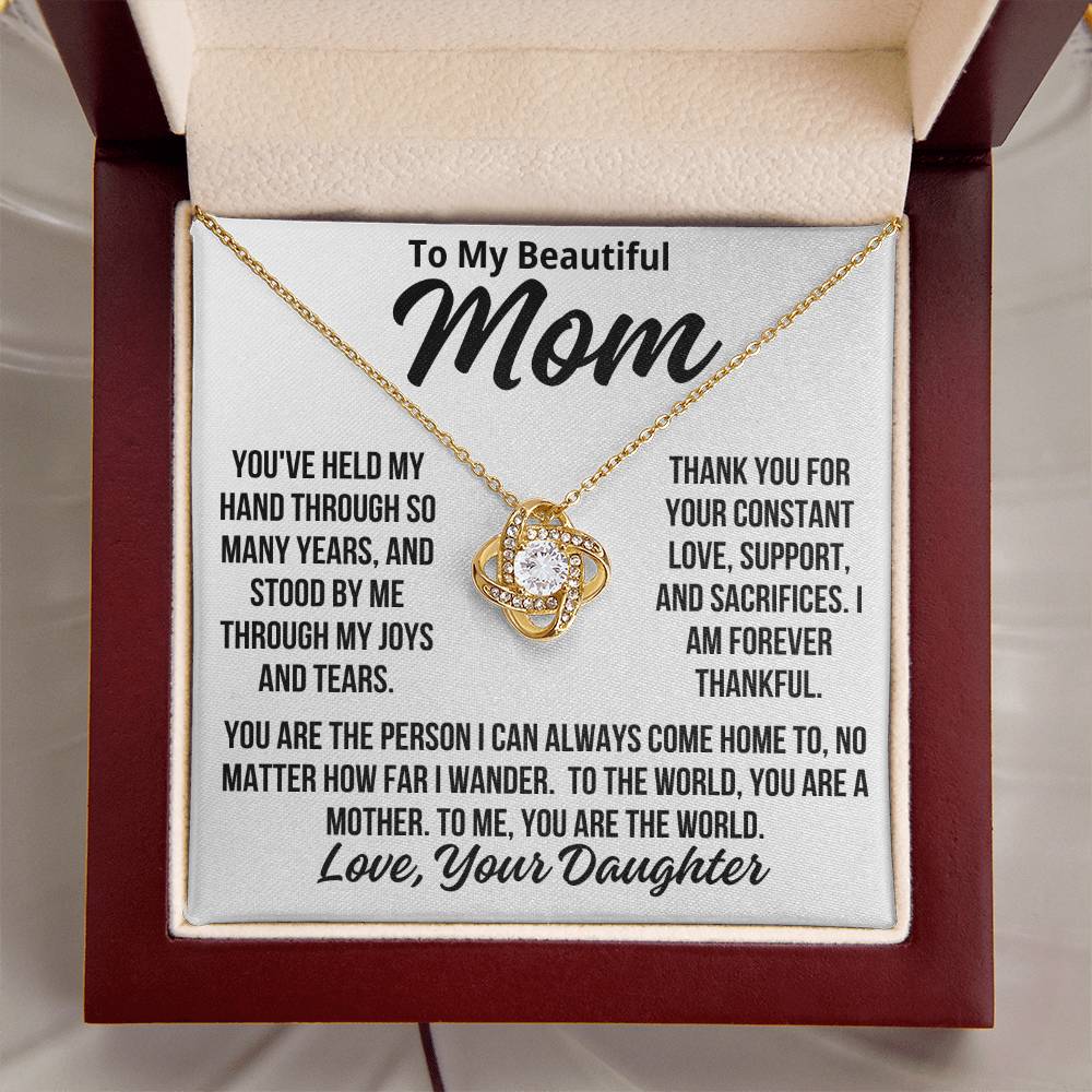 To Mom From Daughter "Thank You For Your Constant Love..." Love Knot Necklace