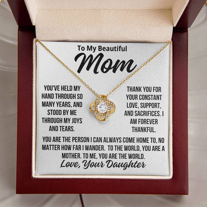 To Mom From Daughter "Thank You For Your Constant Love..." Love Knot Necklace