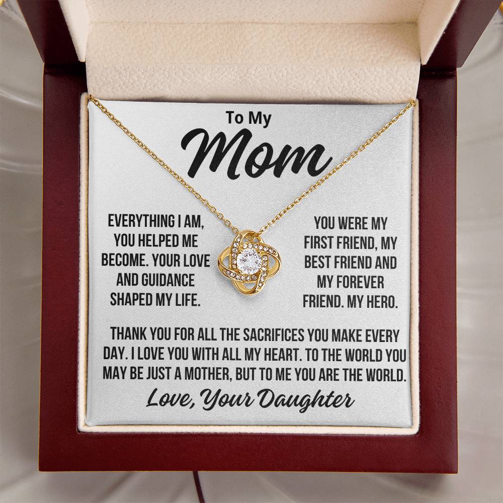 To Mom From Daughter "My Hero..." Love Knot Necklace