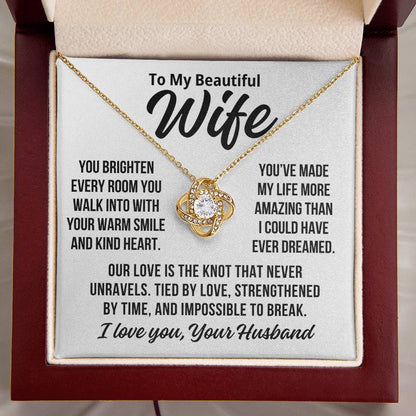 To My Wife "Tied By Love.." Love Knot Necklace