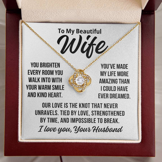 To My Wife "Tied By Love.." Love Knot Necklace