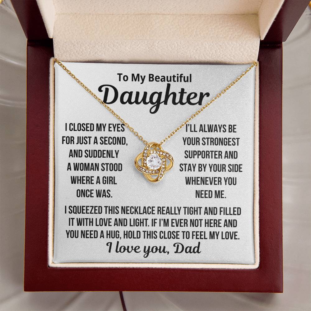 To My Daughter  "Strongest suporter.." Love Knot Necklace
