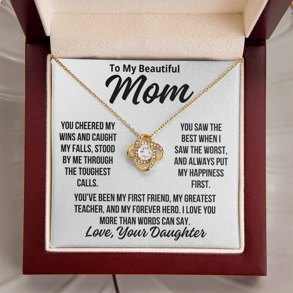 To Mom From Daughter "I Love You More Than Words..." Love Knot Necklace