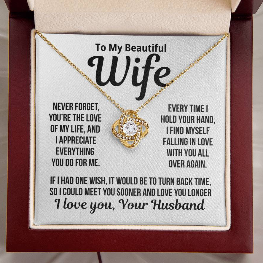 To My Wife "I Hold Your Hand..."Love Knot Necklace