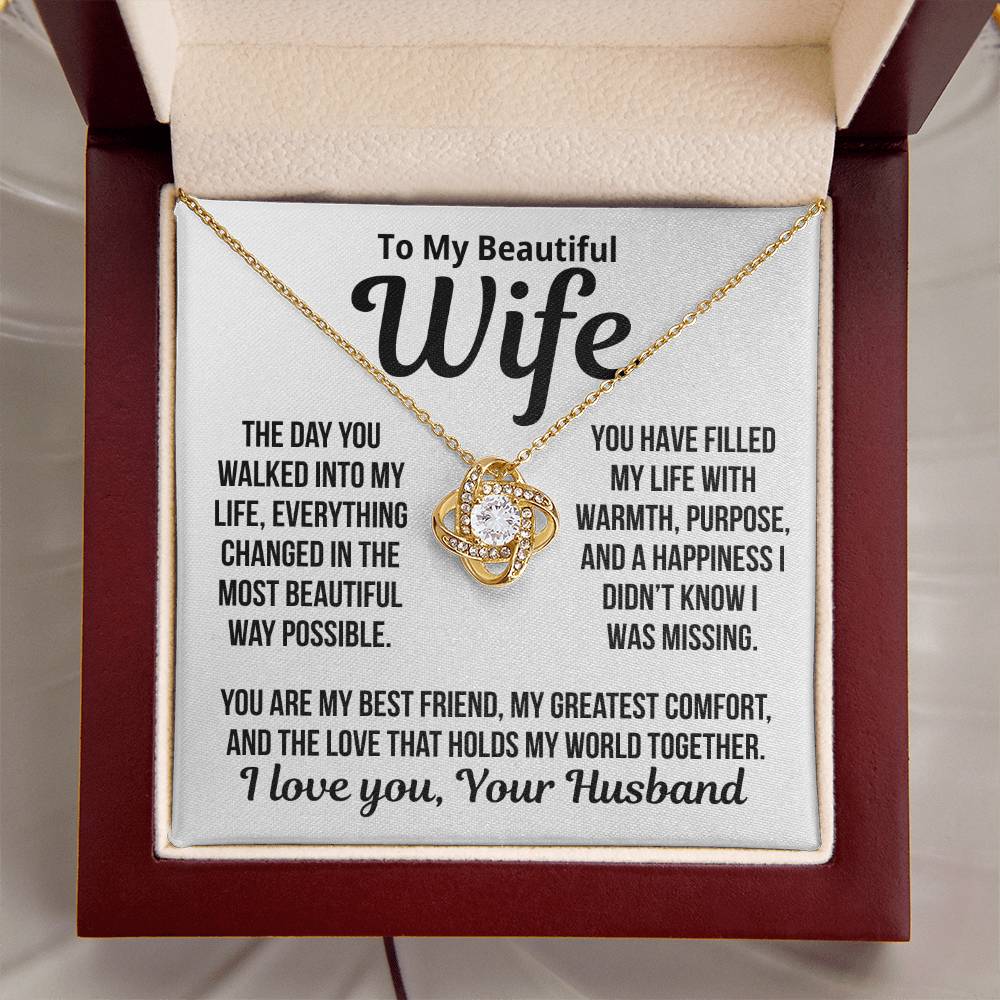 To My Wife "Love That Holds My World Together..." Love Knot Necklace