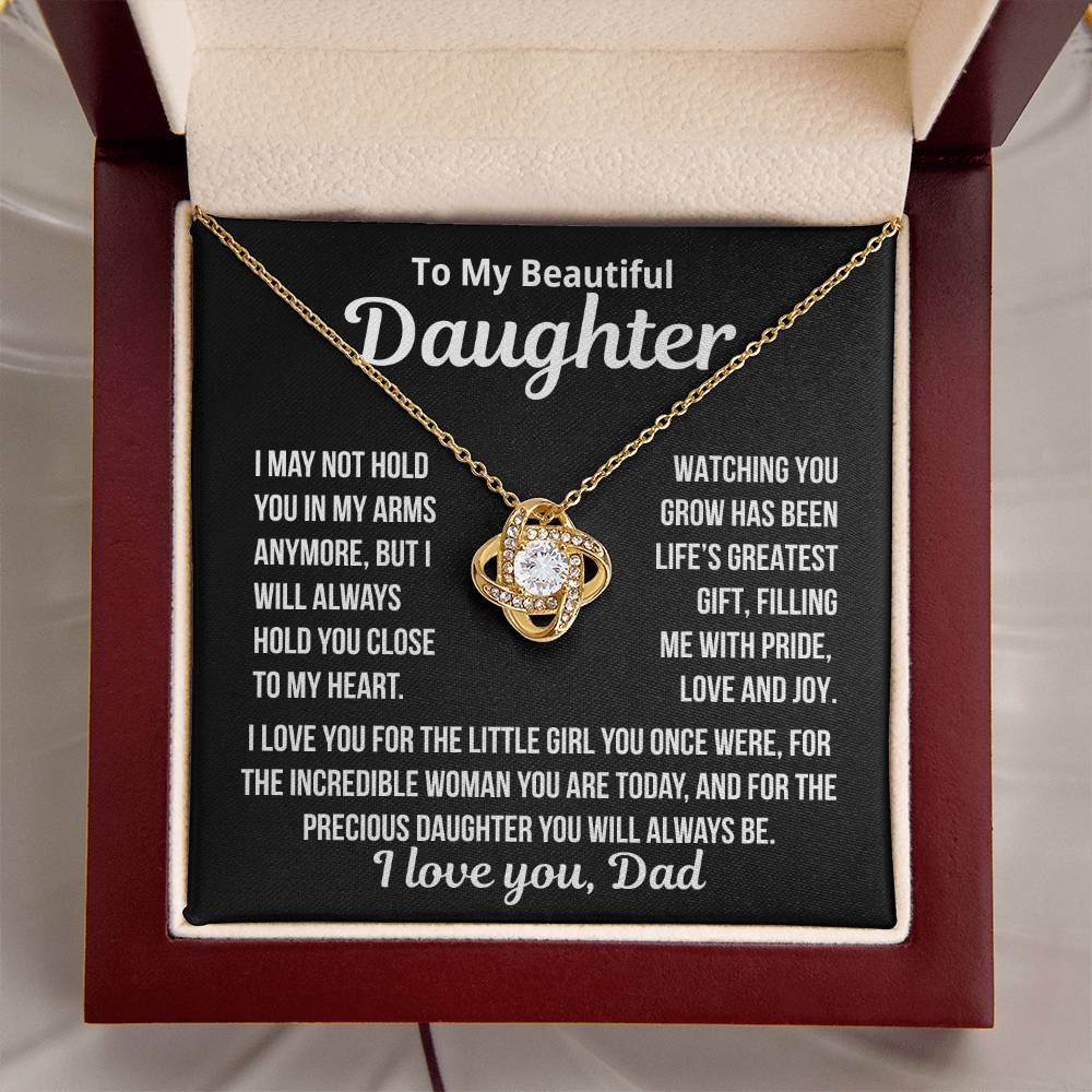 To My Daughter "Hold you close to my heart..." Love Knot Necklace