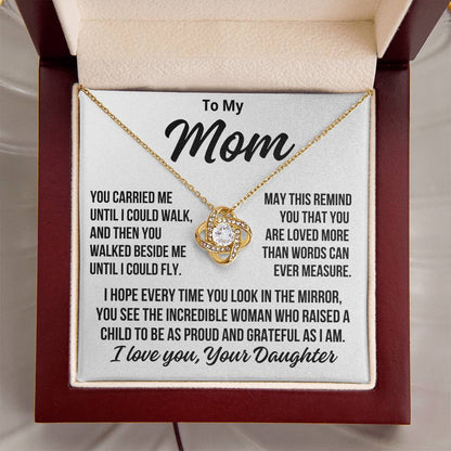To Mom From Daughter "Loved More Than Words Can Measure..." Love Knot Necklace