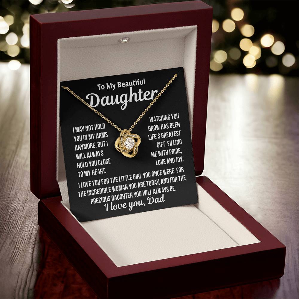 To My Daughter "Hold you close to my heart..." Love Knot Necklace