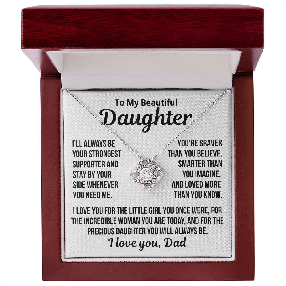 To My Daughter "Braver Than You Believe.." Love Knot Necklace