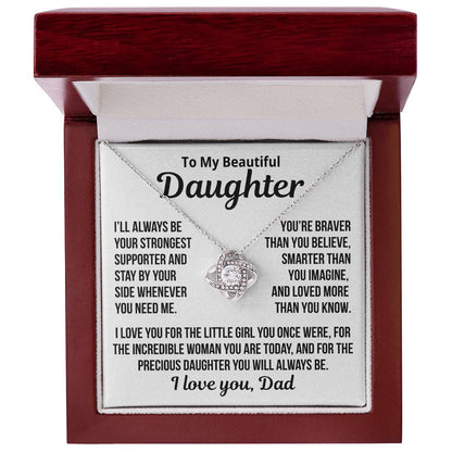To My Daughter "Braver Than You Believe.." Love Knot Necklace
