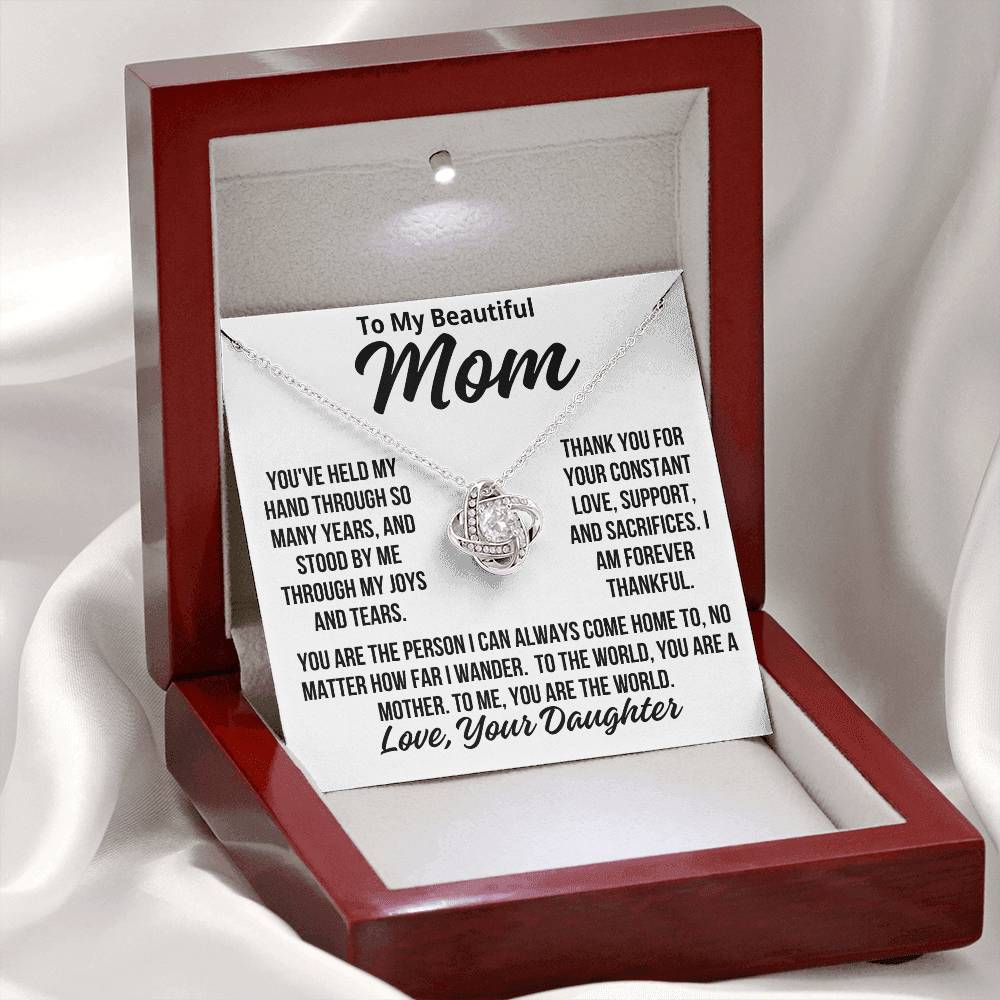 To Mom From Daughter "Thank You For Your Constant Love..." Love Knot Necklace