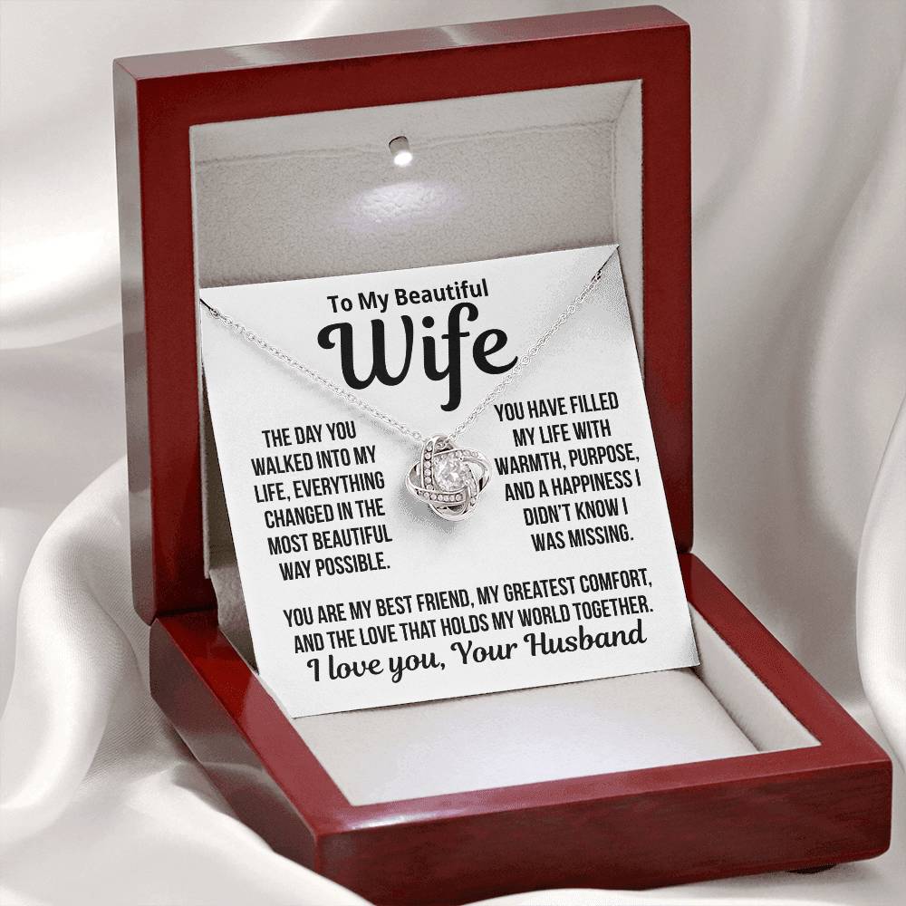 To My Wife "Love That Holds My World Together..." Love Knot Necklace