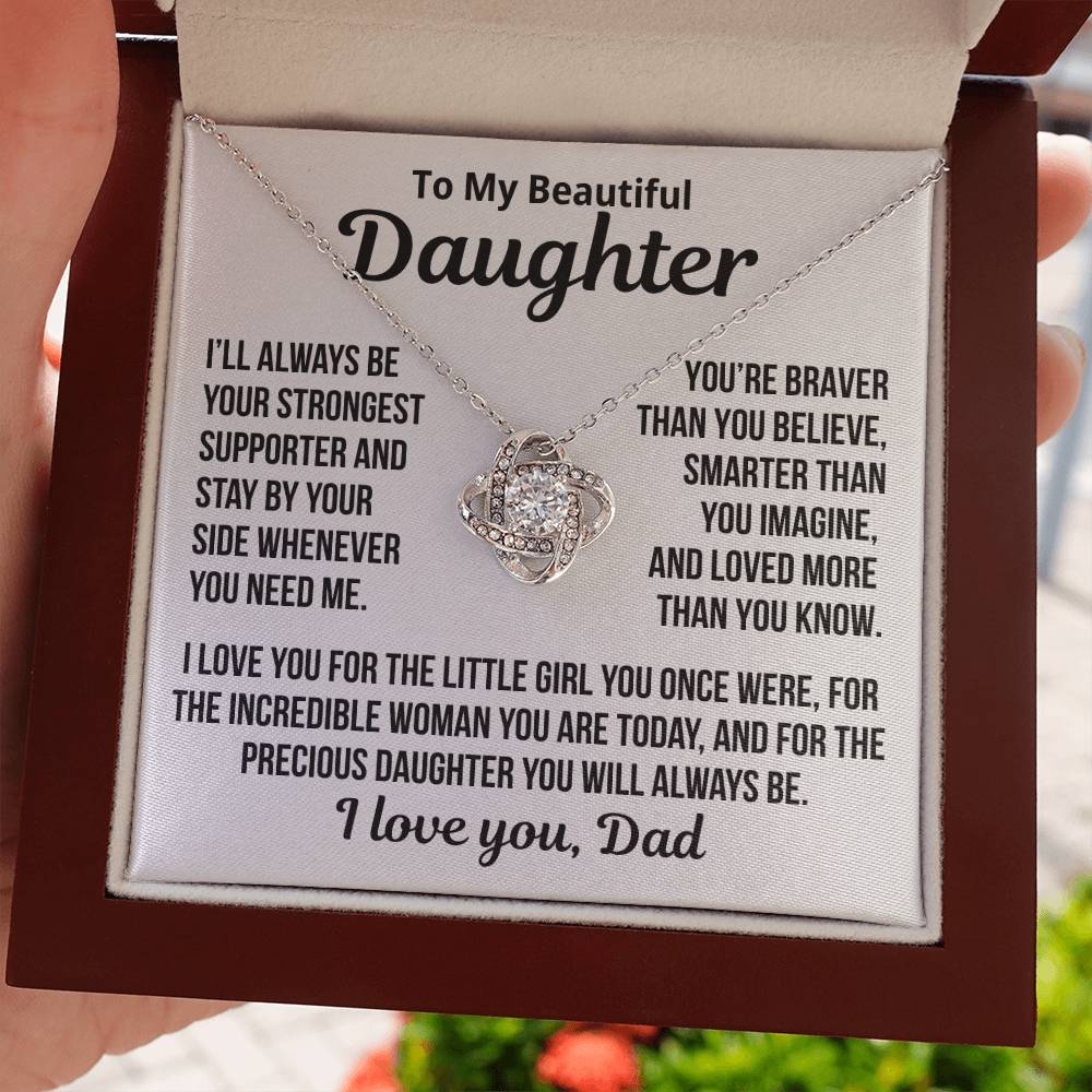 To My Daughter "Braver Than You Believe.." Love Knot Necklace