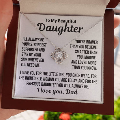 To My Daughter "Braver Than You Believe.." Love Knot Necklace