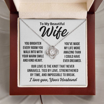 To My Wife "Tied By Love.." Love Knot Necklace