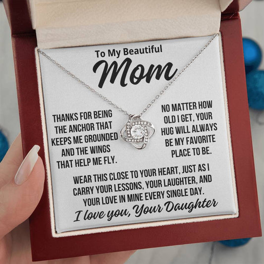 To Mom From Daughter "Your Hug Is My Favorite Place..." Love Knot Necklace