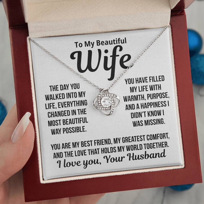 To My Wife "Love That Holds My World Together..." Love Knot Necklace