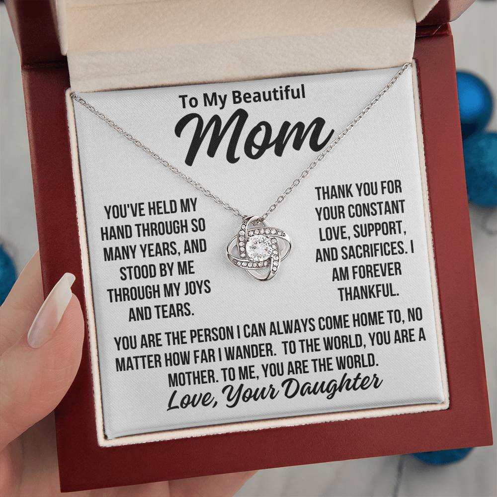 To Mom From Daughter "Thank You For Your Constant Love..." Love Knot Necklace