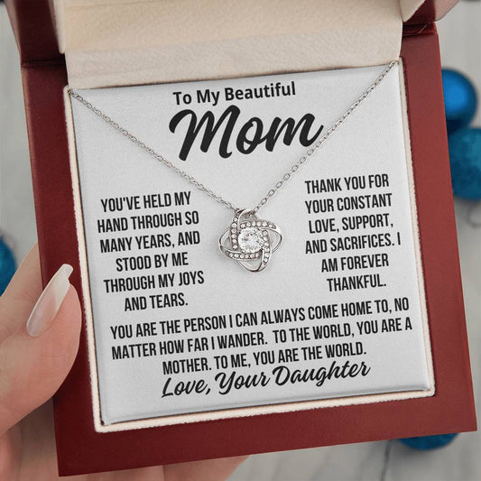 To Mom From Daughter "Thank You For Your Constant Love..." Love Knot Necklace