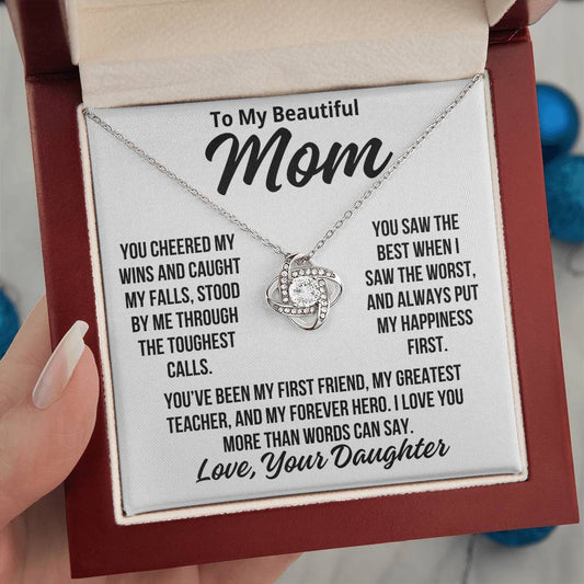 To Mom From Daughter "I Love You More Than Words..." Love Knot Necklace