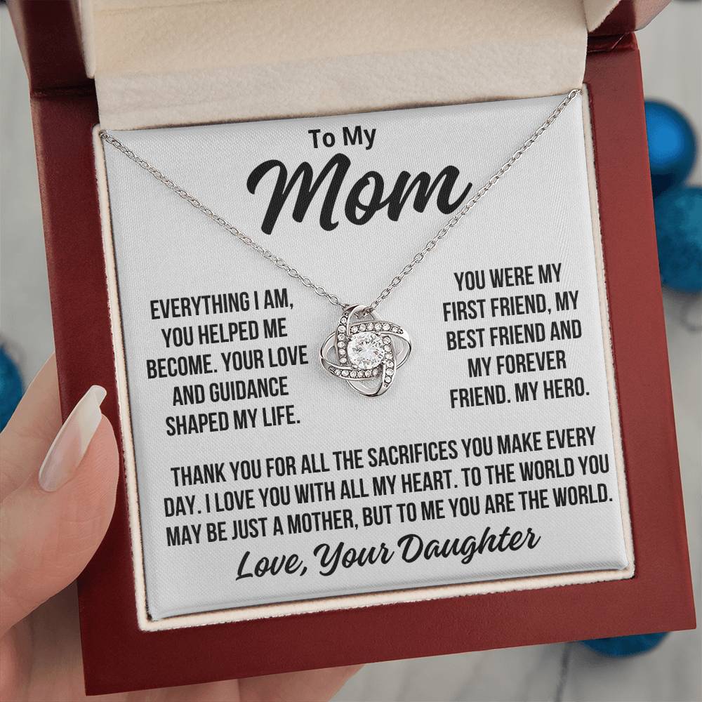 To Mom From Daughter "My Hero..." Love Knot Necklace