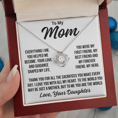 To Mom From Daughter "My Hero..." Love Knot Necklace